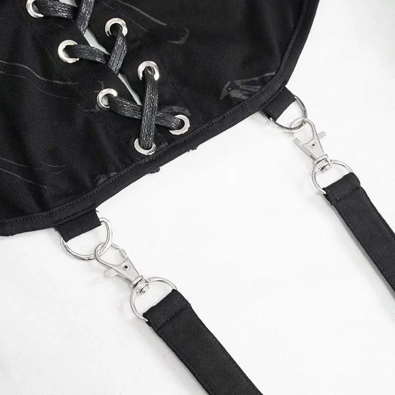 Gothic Bone Printed Strappy Zipper Cape für Damen