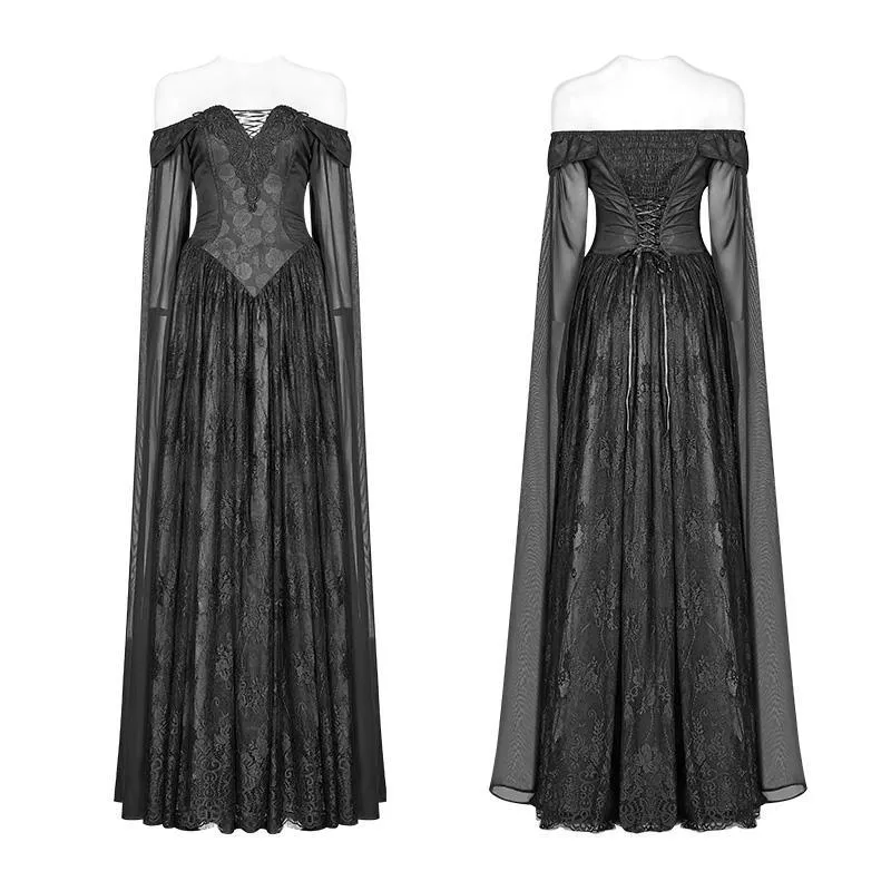 Damen Gothic schulterfreies mehrschichtiges Hexenkleid aus Spitze