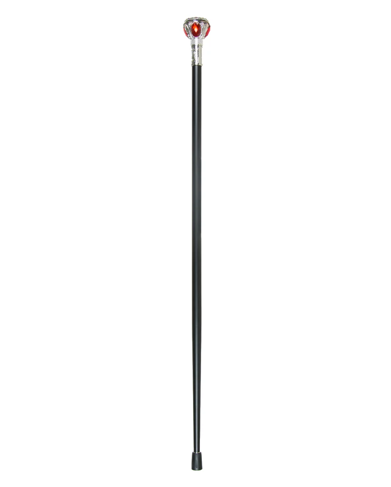 Spazierstock mit silberglänzendem Knauf & rotem Stein 95cm