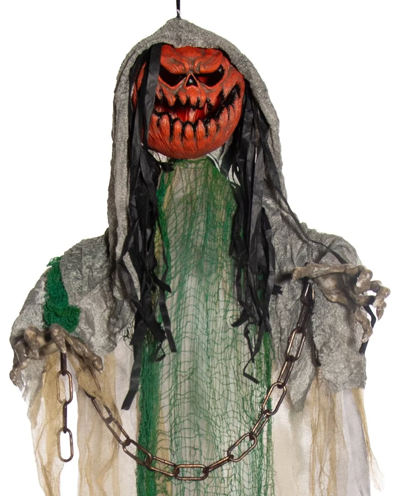 Gefesseltes Kürbismonster mit Sound & Licht Hängefigur 120cm