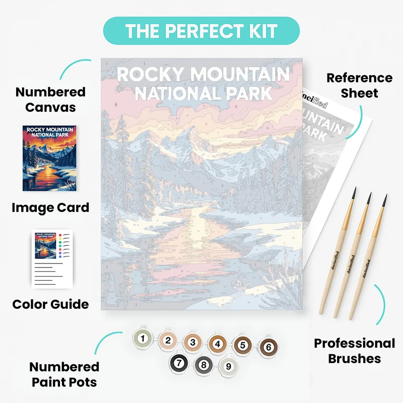 Rocky Mountain National Park Winter Sunset Creek Reflection - Paint by Numbers Kit