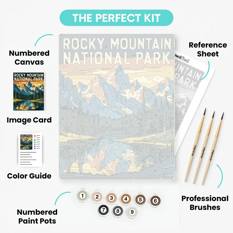 Rocky Mountain National Park Golden Hour Lake Reflection - Paint by Numbers Kit