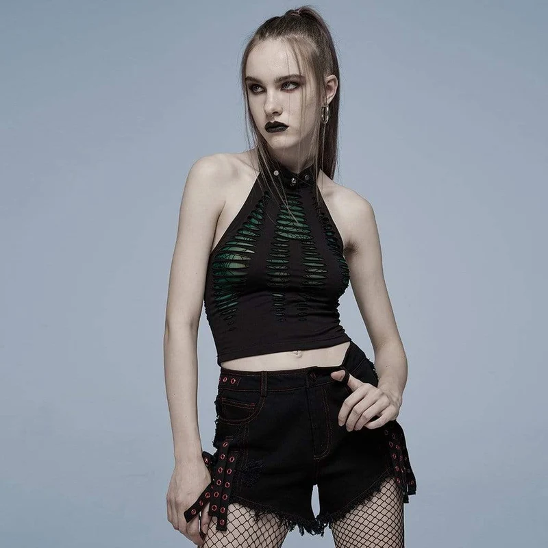 Zerrissenes Neckholder-Crop-Top im Grunge-Stil für Damen
