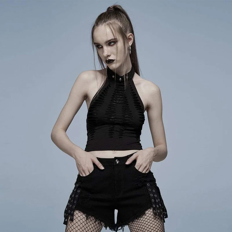 Zerrissenes Neckholder-Crop-Top im Grunge-Stil für Damen