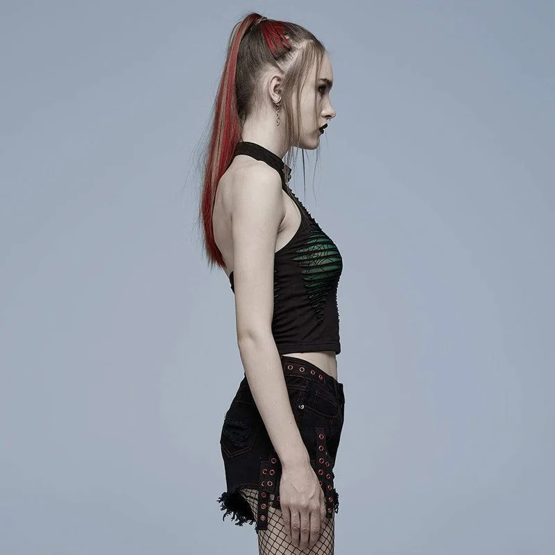 Zerrissenes Neckholder-Crop-Top im Grunge-Stil für Damen