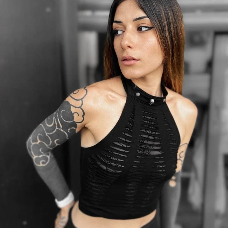 Zerrissenes Neckholder-Crop-Top im Grunge-Stil für Damen