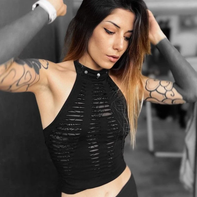 Zerrissenes Neckholder-Crop-Top im Grunge-Stil für Damen