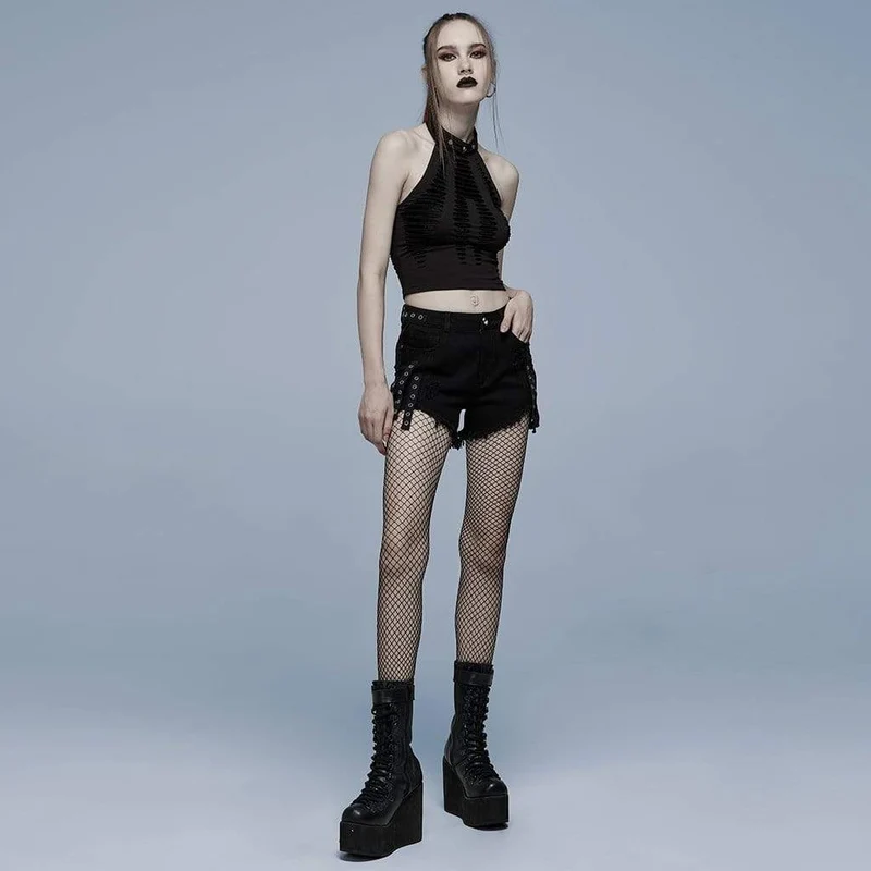 Zerrissenes Neckholder-Crop-Top im Grunge-Stil für Damen