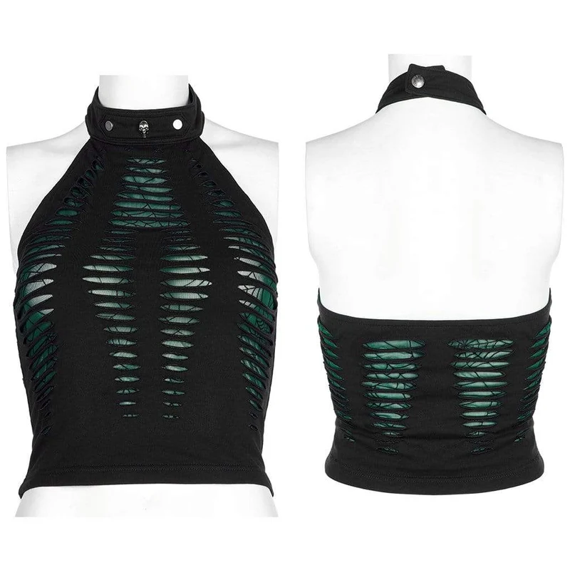 Zerrissenes Neckholder-Crop-Top im Grunge-Stil für Damen