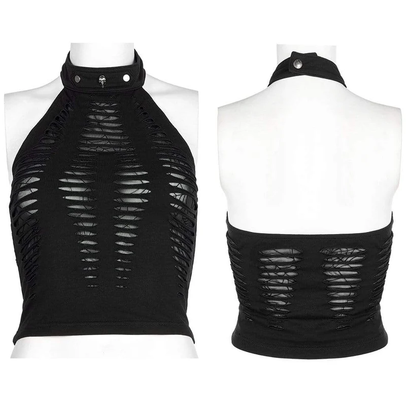 Zerrissenes Neckholder-Crop-Top im Grunge-Stil für Damen