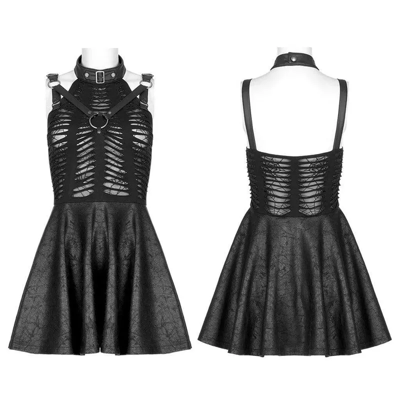 Gothic-Kleid für Damen mit Stehkragen, gerafftem Saum und Cut-Outs, Abschlusskleid