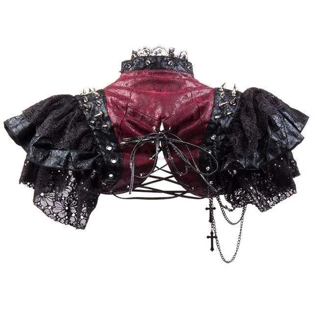 Damen Gothic Lace Saum Schwarzes Cape mit Kette