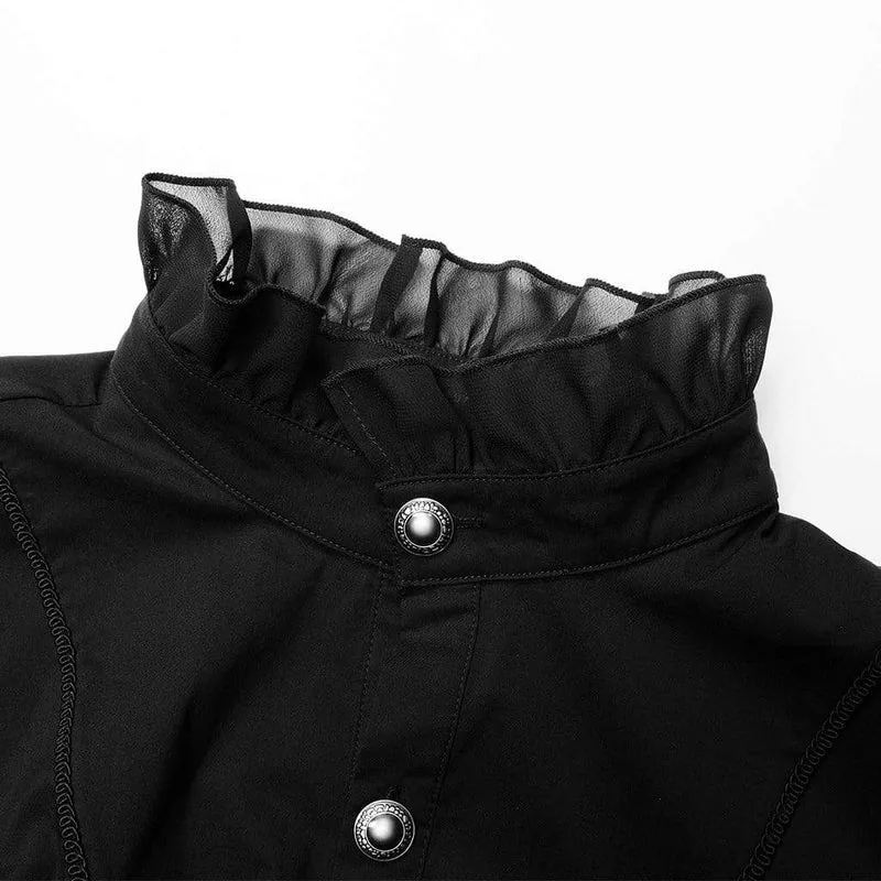 Herren Gothic Stehkragen Spitzensaum Schwarzes Hemd