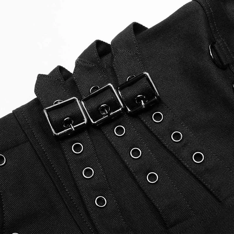 Herren Punk Multi Pockets Schnallen Schwarze Hose