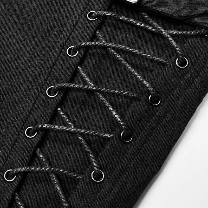 Herren Punk Multi Pockets Schnallen Schwarze Hose