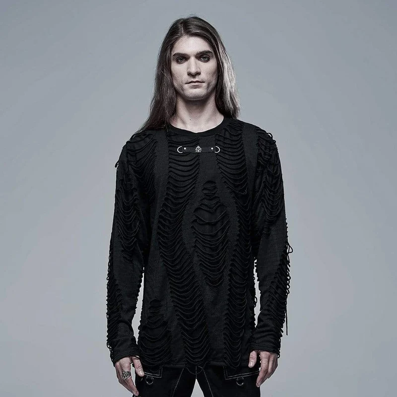 Herren Gothic Ripped Double-Layer Black Shirt