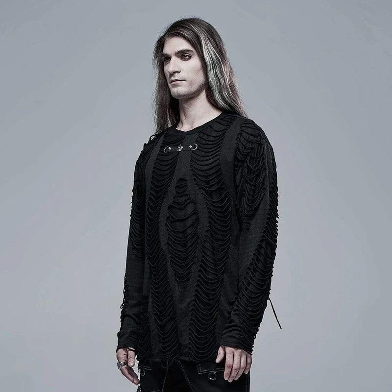 Herren Gothic Ripped Double-Layer Black Shirt