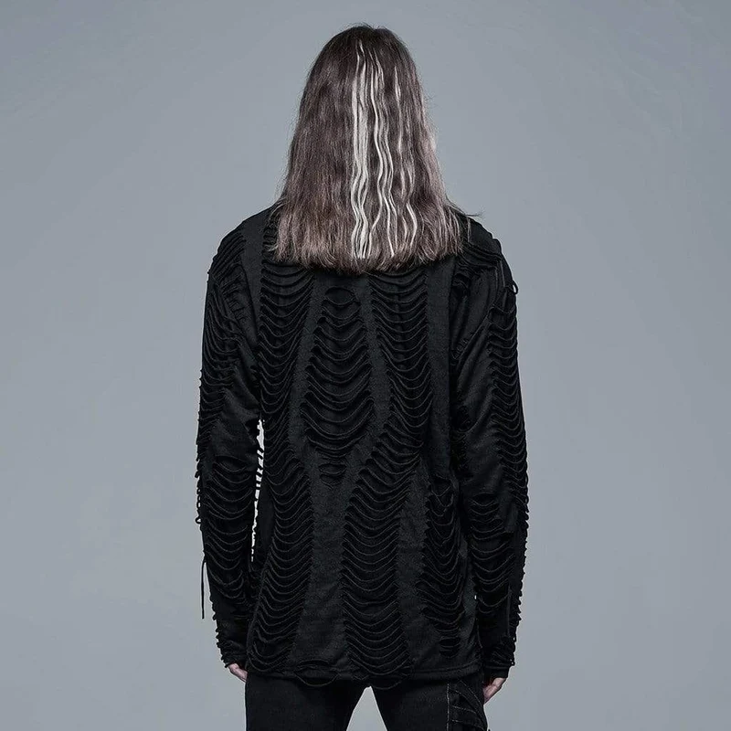 Herren Gothic Ripped Double-Layer Black Shirt