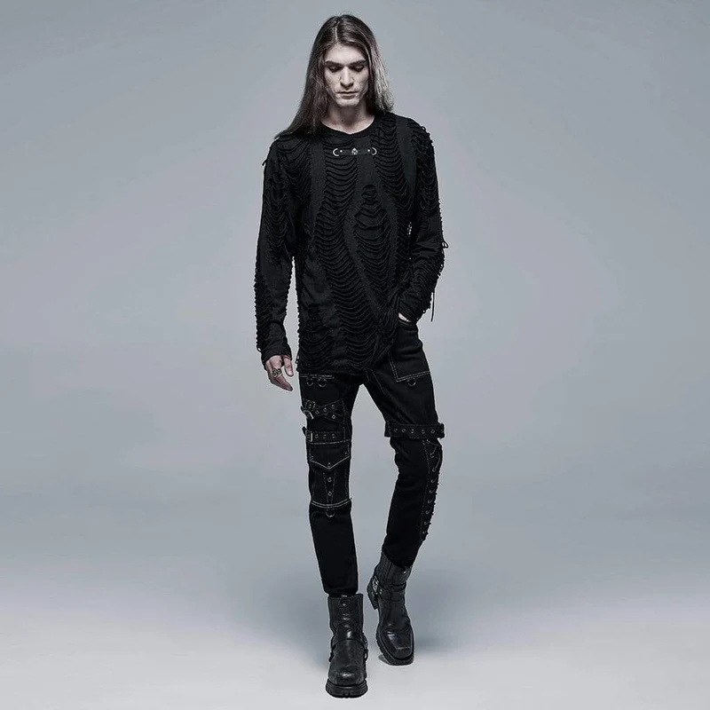 Herren Gothic Ripped Double-Layer Black Shirt