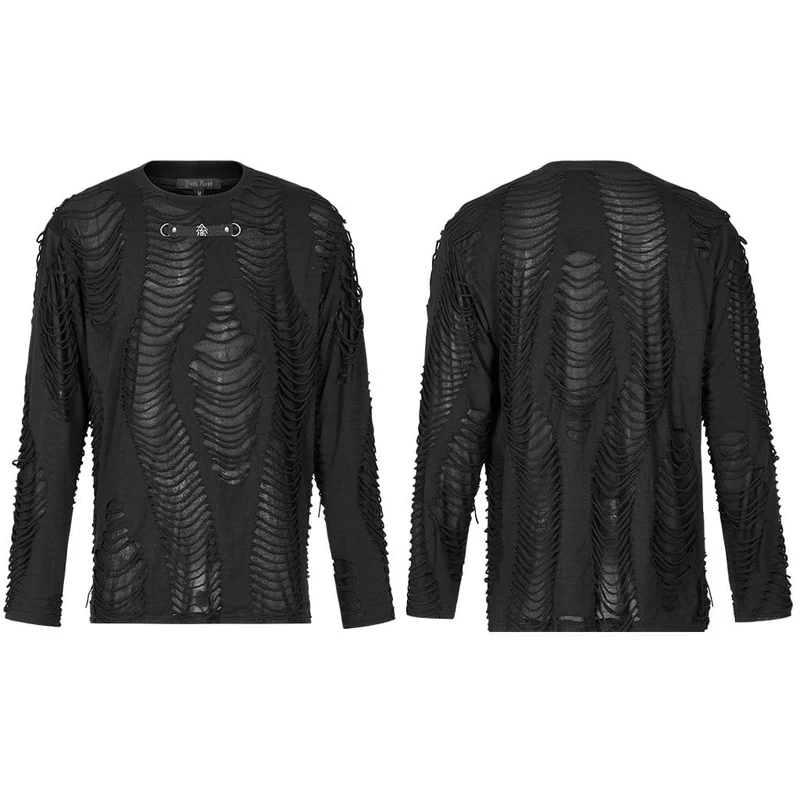 Herren Gothic Ripped Double-Layer Black Shirt