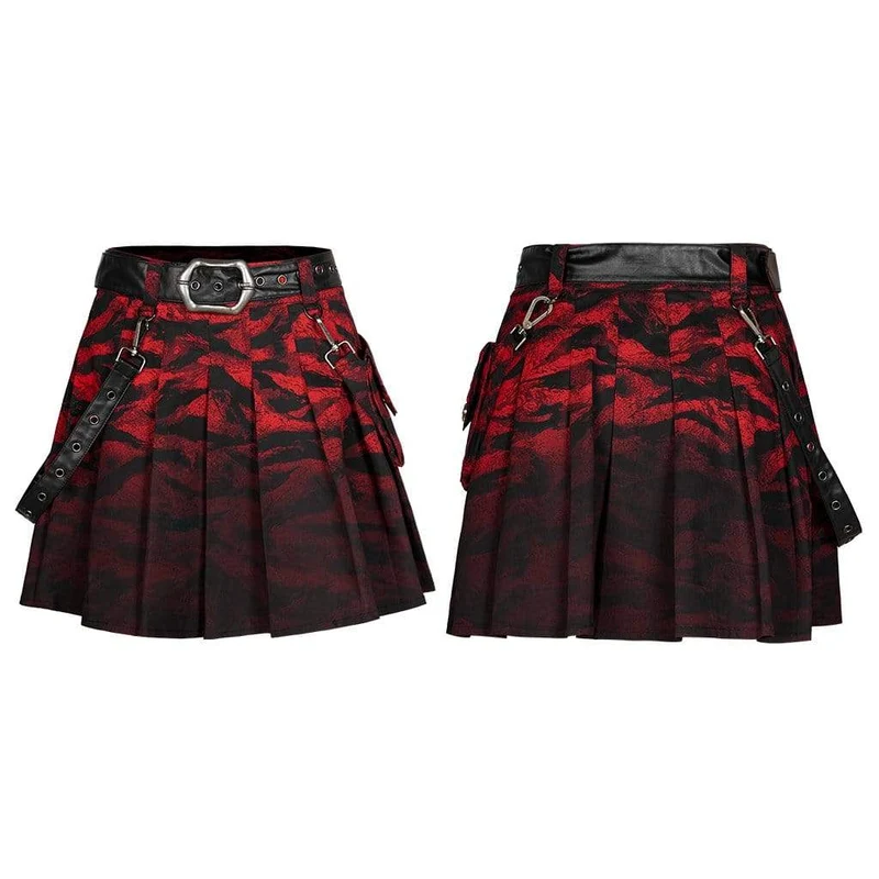 Damen Grunge Dip-Dye Faltenrock mit Gürtel