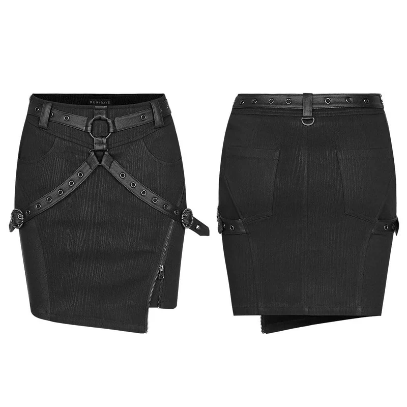 Damen Punk-Rock mit seitlichen Schlitzen und Schnallen
