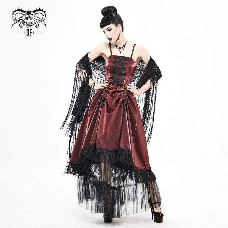 Damen Gothic Kordelzug Spitze Splice Rotes Unterkleid Hochzeitskleid