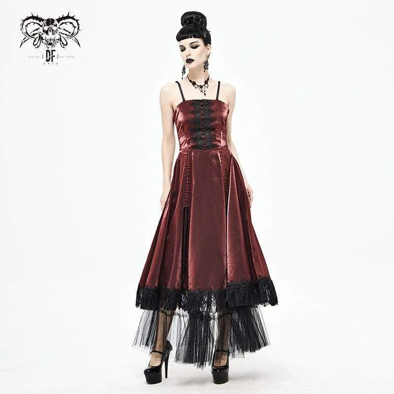 Damen Gothic Kordelzug Spitze Splice Rotes Unterkleid Hochzeitskleid