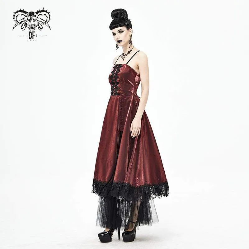 Damen Gothic Kordelzug Spitze Splice Rotes Unterkleid Hochzeitskleid