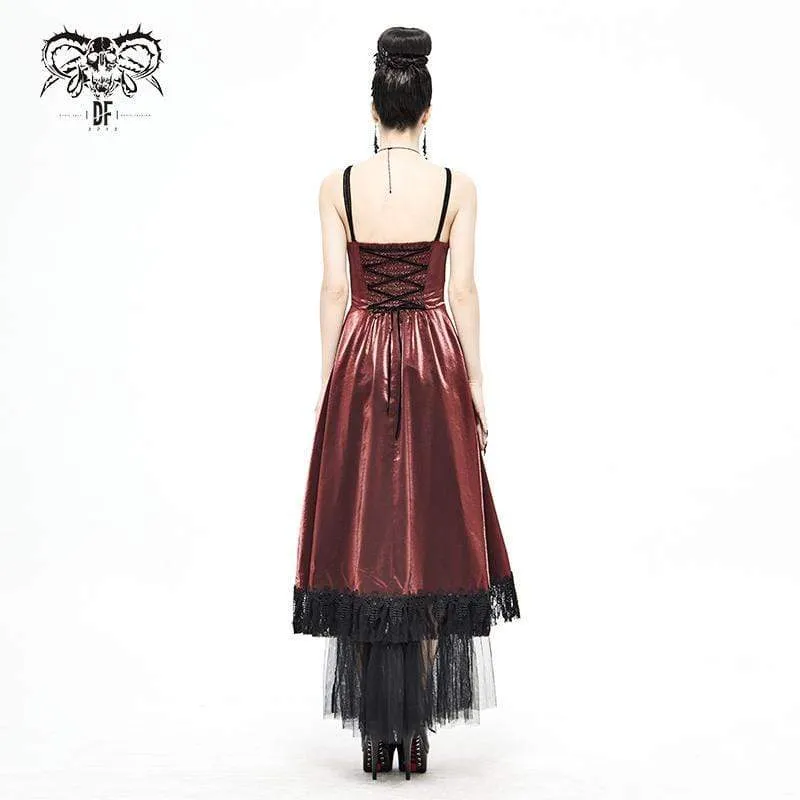 Damen Gothic Kordelzug Spitze Splice Rotes Unterkleid Hochzeitskleid