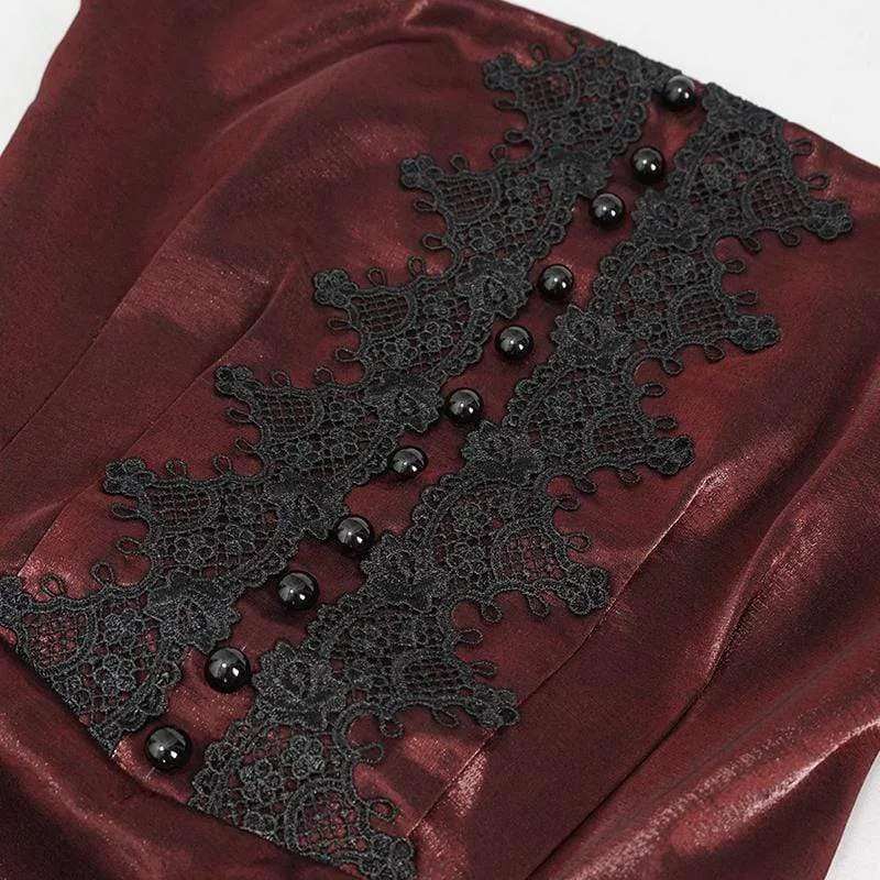 Damen Gothic Kordelzug Spitze Splice Rotes Unterkleid Hochzeitskleid