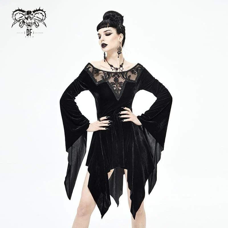 Schwarzes Brautkleid mit unregelmäßiger Blumenstickerei für Damen im Gothic-Stil