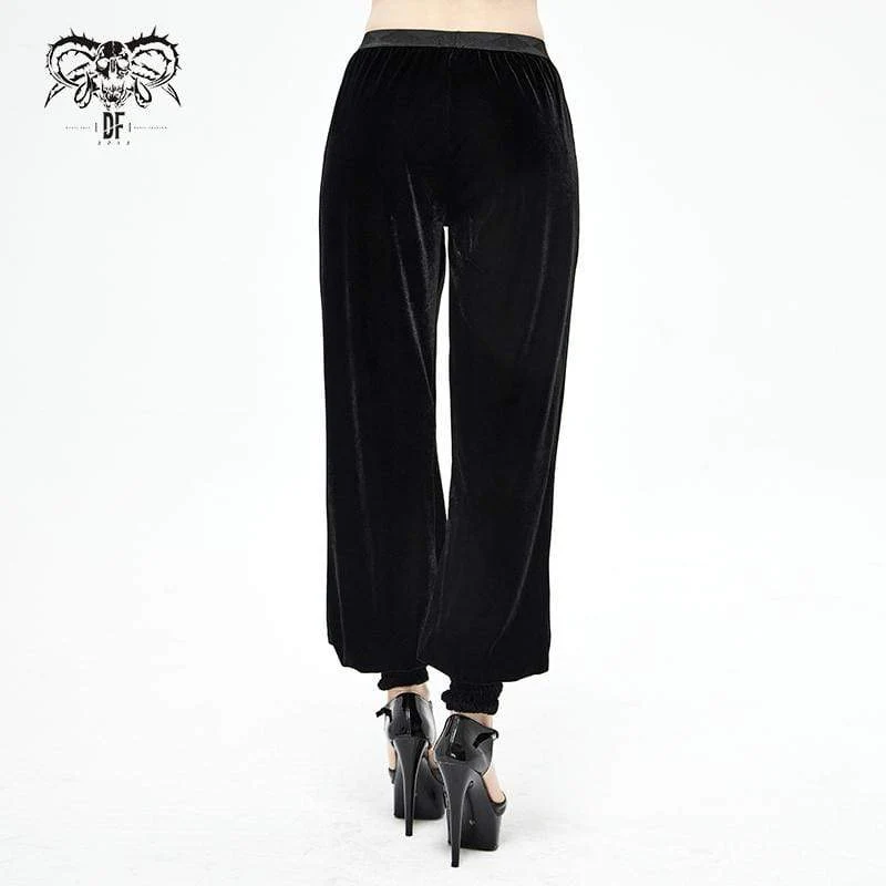 Gothic Furcal Schwarze Hose mit Blumenstickerei für Damen