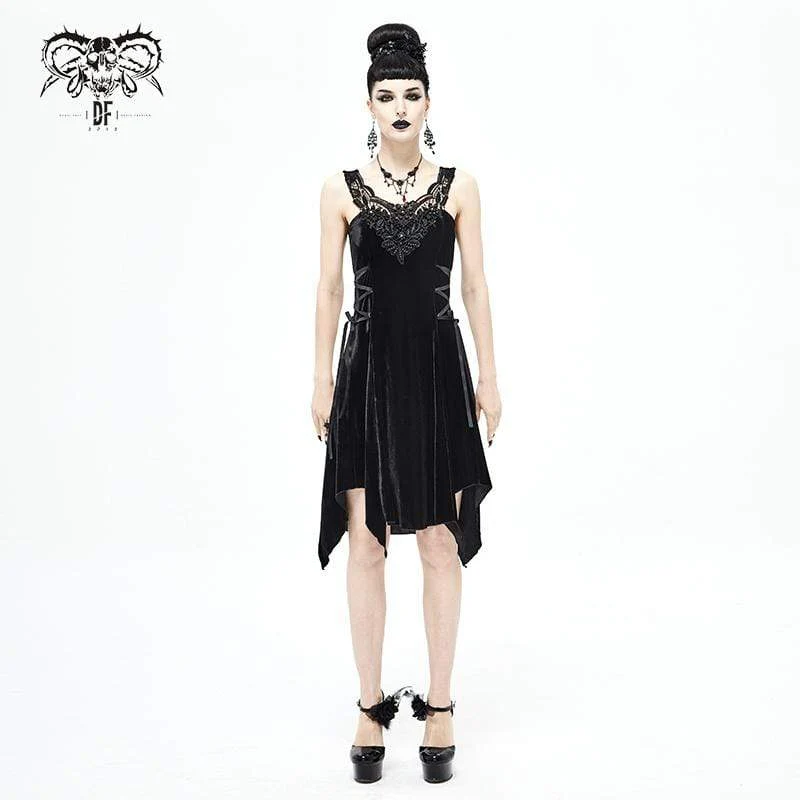 Damen Gothic unregelmäßiges Trägerkleid in Schwarz