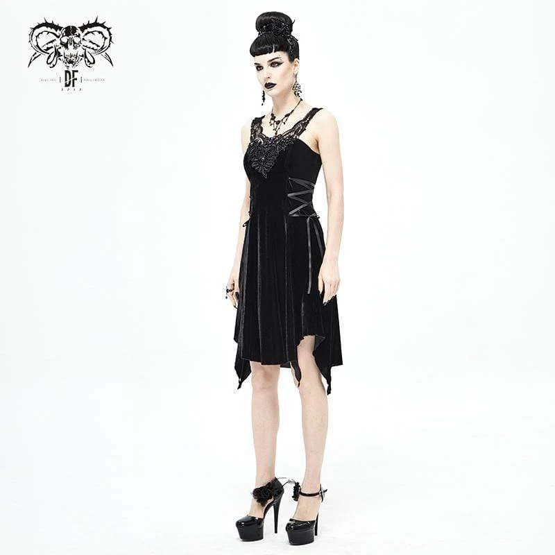 Damen Gothic unregelmäßiges Trägerkleid in Schwarz