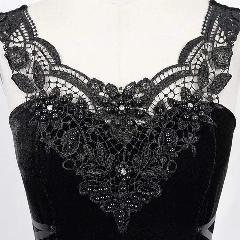 Damen Gothic unregelmäßiges Trägerkleid in Schwarz