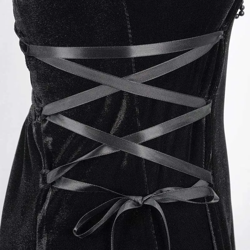 Damen Gothic unregelmäßiges Trägerkleid in Schwarz