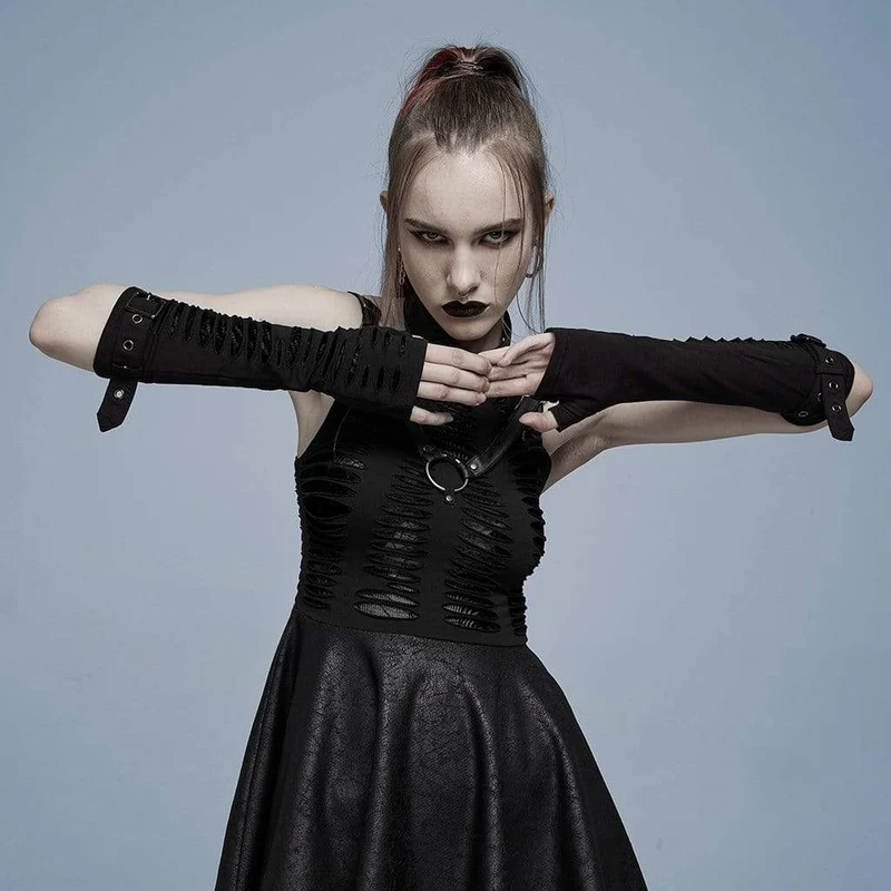 Lange Gothic-Handschuhe mit zerrissener Schnalle für Damen