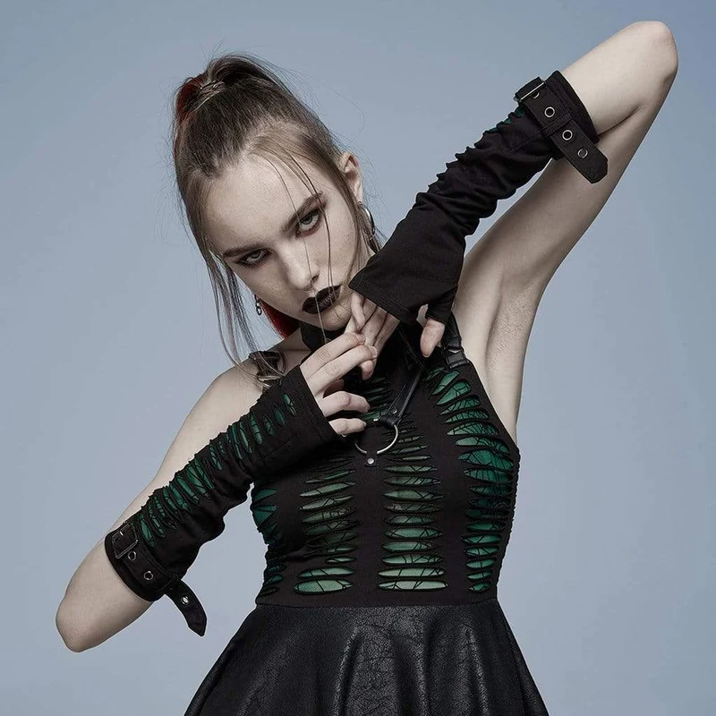 Lange Gothic-Handschuhe mit zerrissener Schnalle für Damen