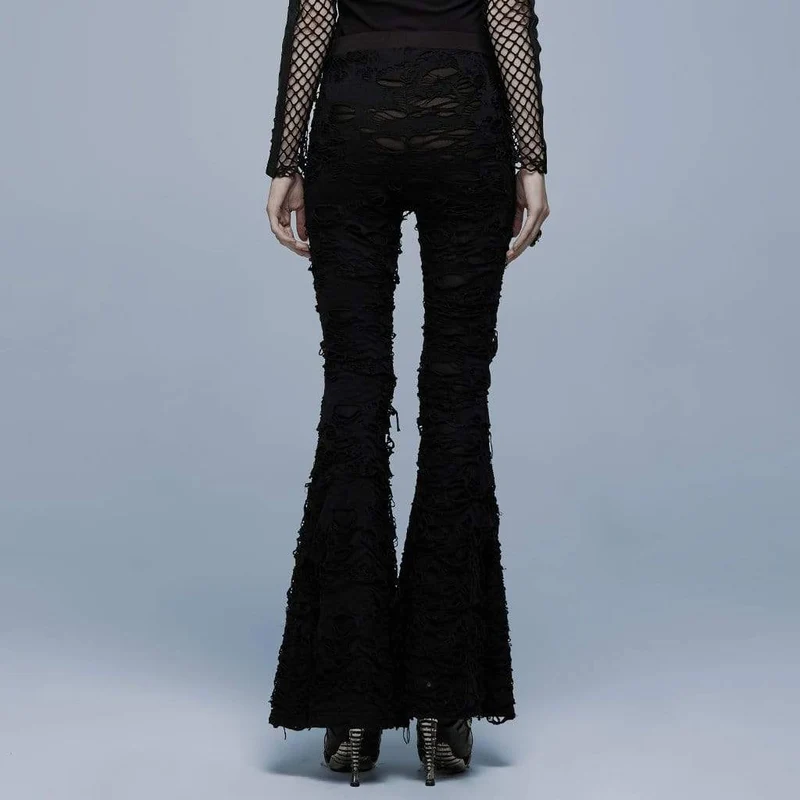 Damen Punk Mesh Splice Riss Schlaghose