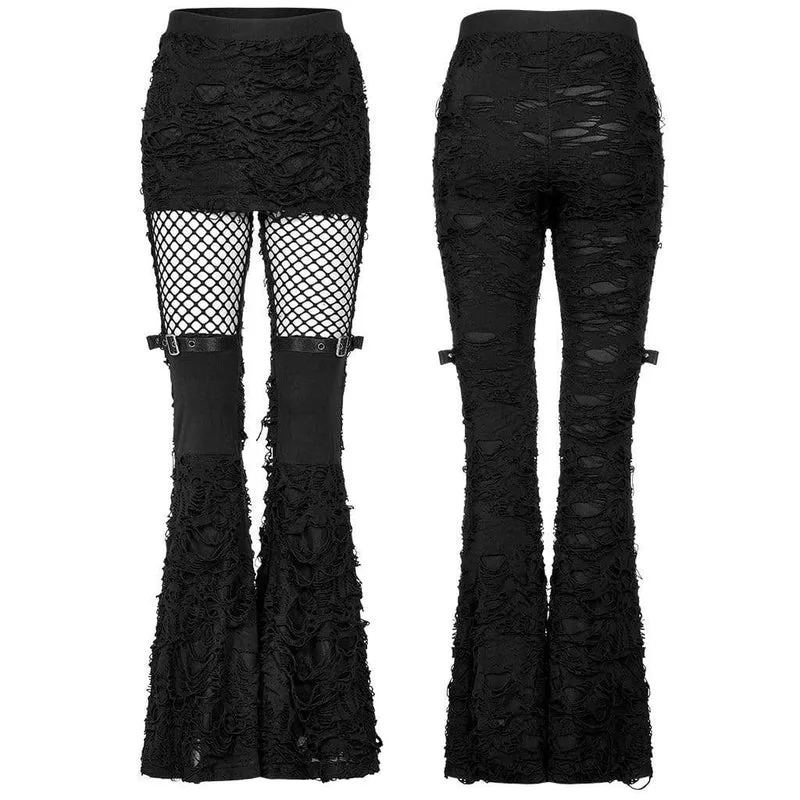 Damen Punk Mesh Splice Riss Schlaghose