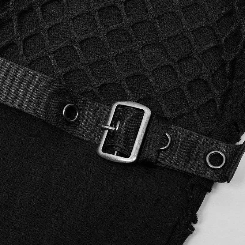 Damen Punk Mesh Splice Riss Schlaghose