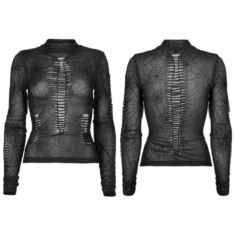 Mesh-Oberteil mit Grunge-Spinnennetz-Print für Damen