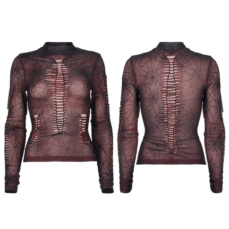 Mesh-Oberteil mit Grunge-Spinnennetz-Print für Damen