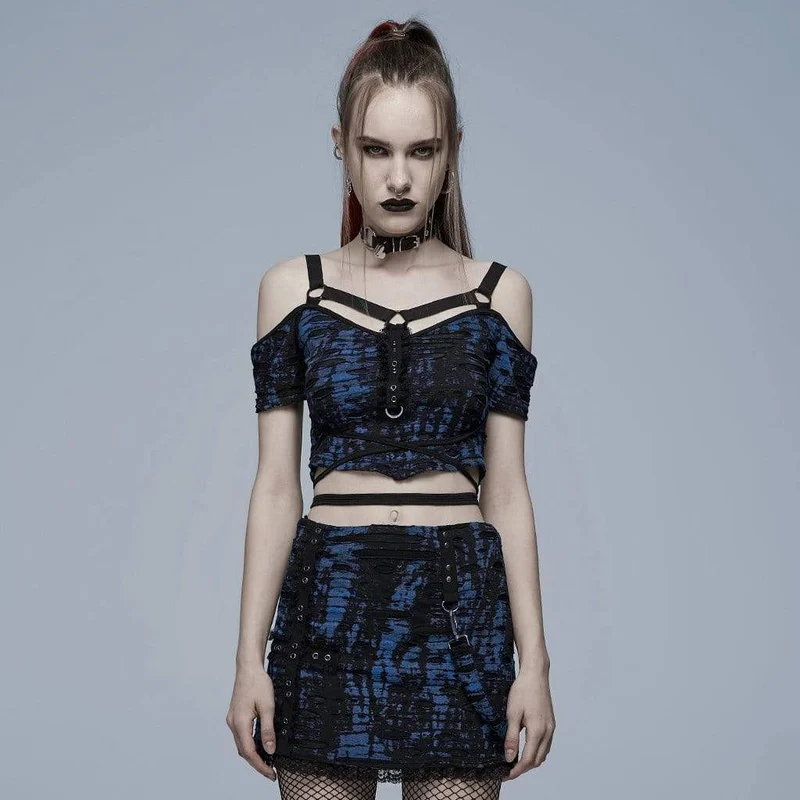 Schulterfreies, zerrissenes Crop-Top mit Grunge-Riemen für Damen