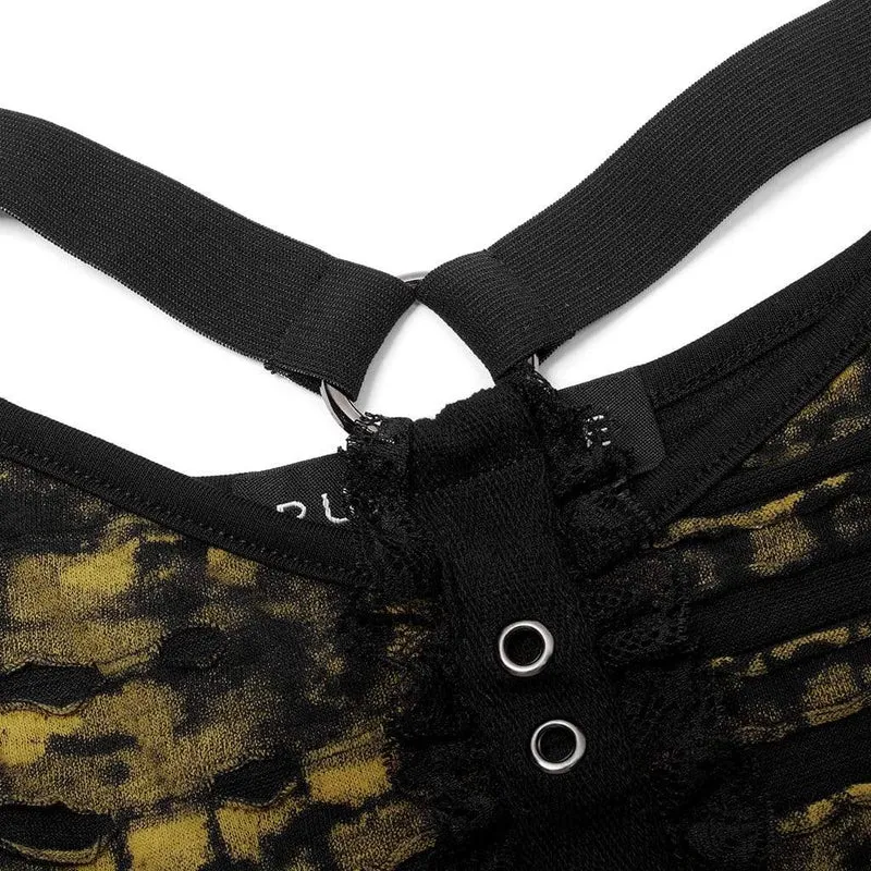 Schulterfreies, zerrissenes Crop-Top mit Grunge-Riemen für Damen