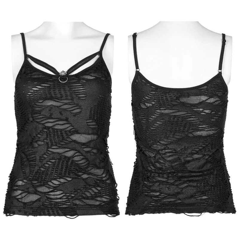 Damen Tanktop mit Grunge Cutout Totenkopf zerrissen