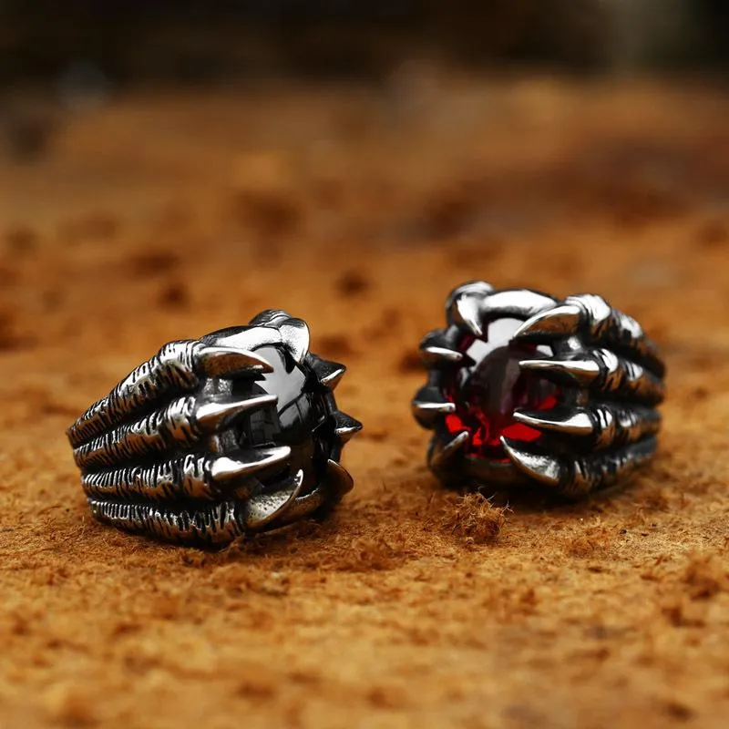 Herren Punk Dragon Claw Rubinring