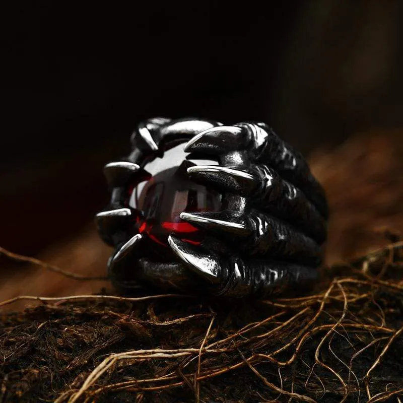 Herren Punk Dragon Claw Rubinring