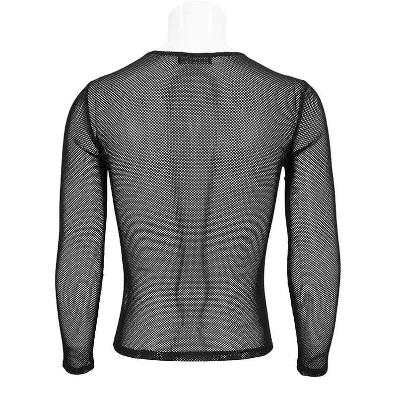 Langärmliges Gothic-Hemd aus transparentem Mesh für Herren